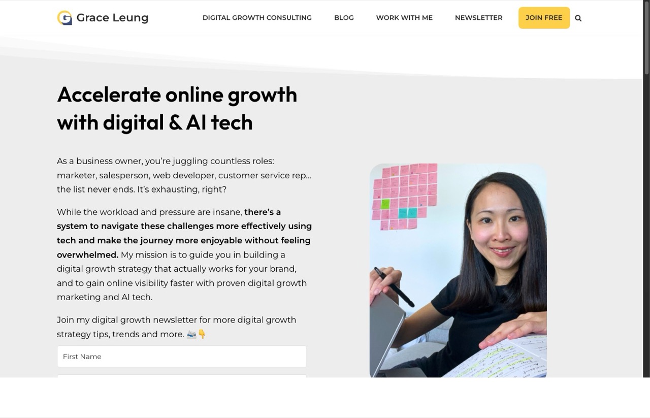 Grace Leung digital growth consulting website with AI and marketing services