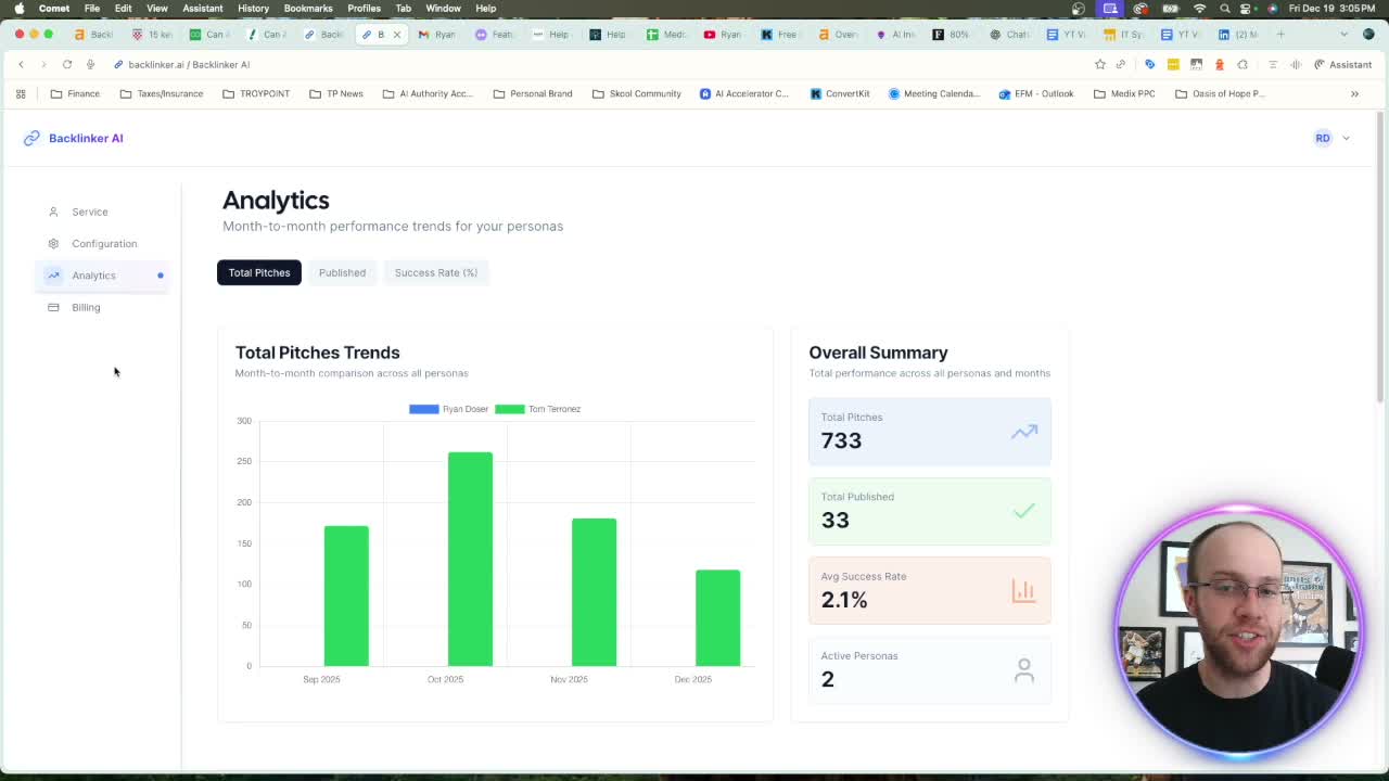 Backlinker AI review monthly report showing DR 76 and DR 71 backlinks earned in November
