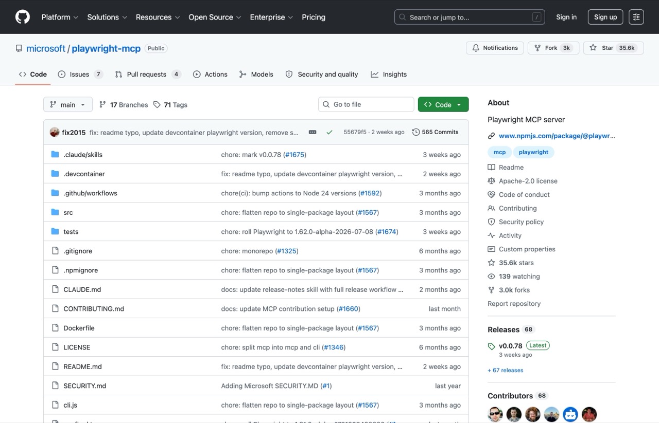 Playwright MCP server GitHub repository maintained by Microsoft for browser automation