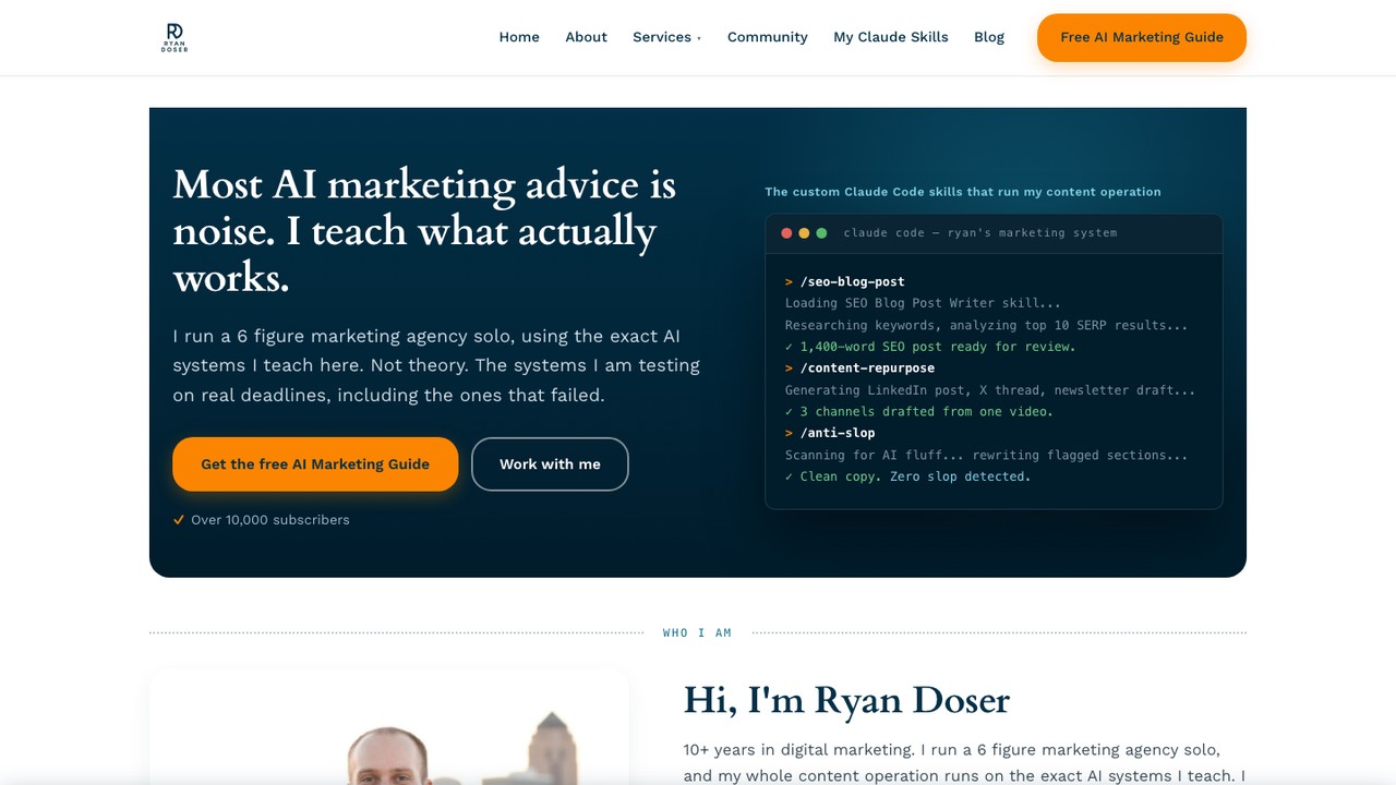 The new ryandoser.com homepage built with Claude Code and Astro