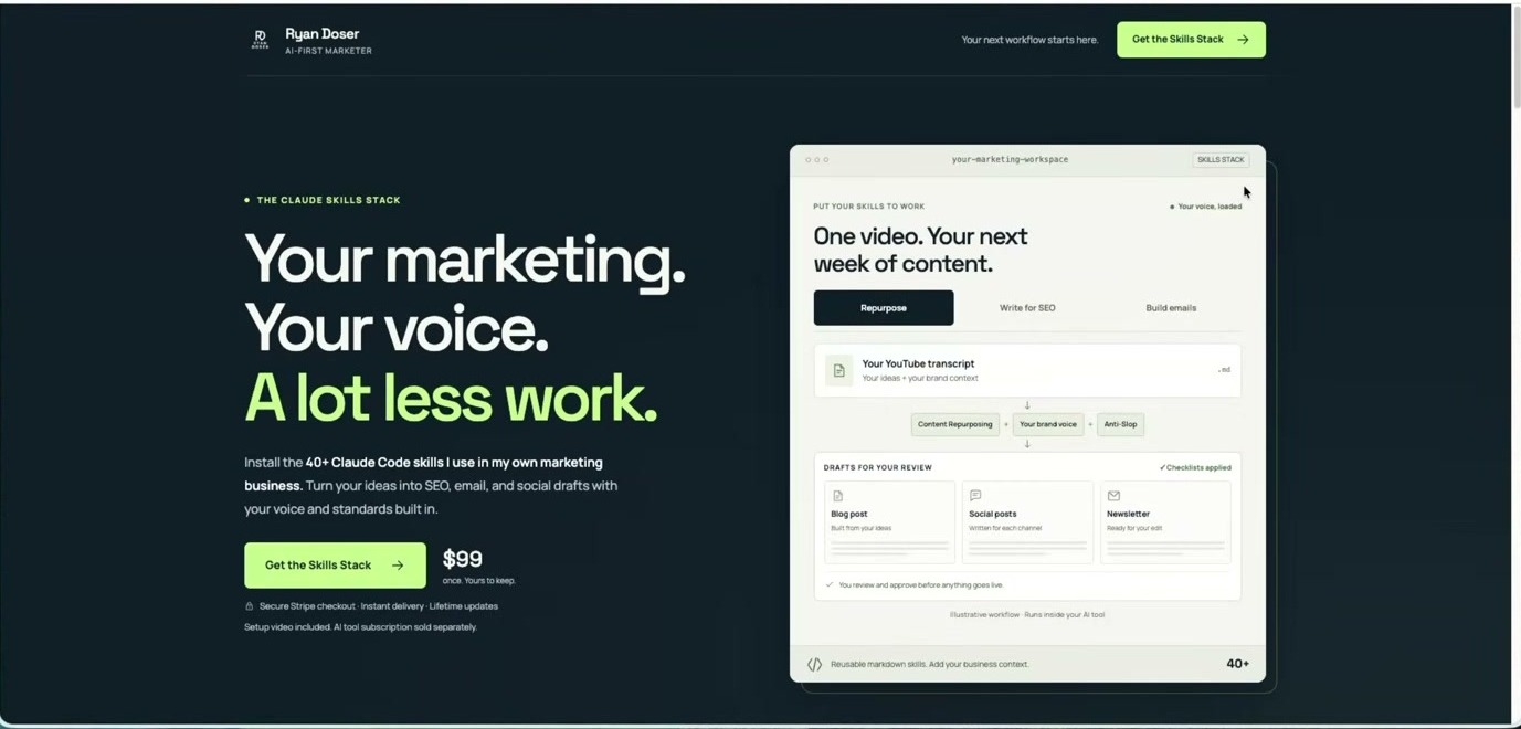 GPT-6 Astra redesign of the same landing page in an off-brand light theme with a lime green call to action